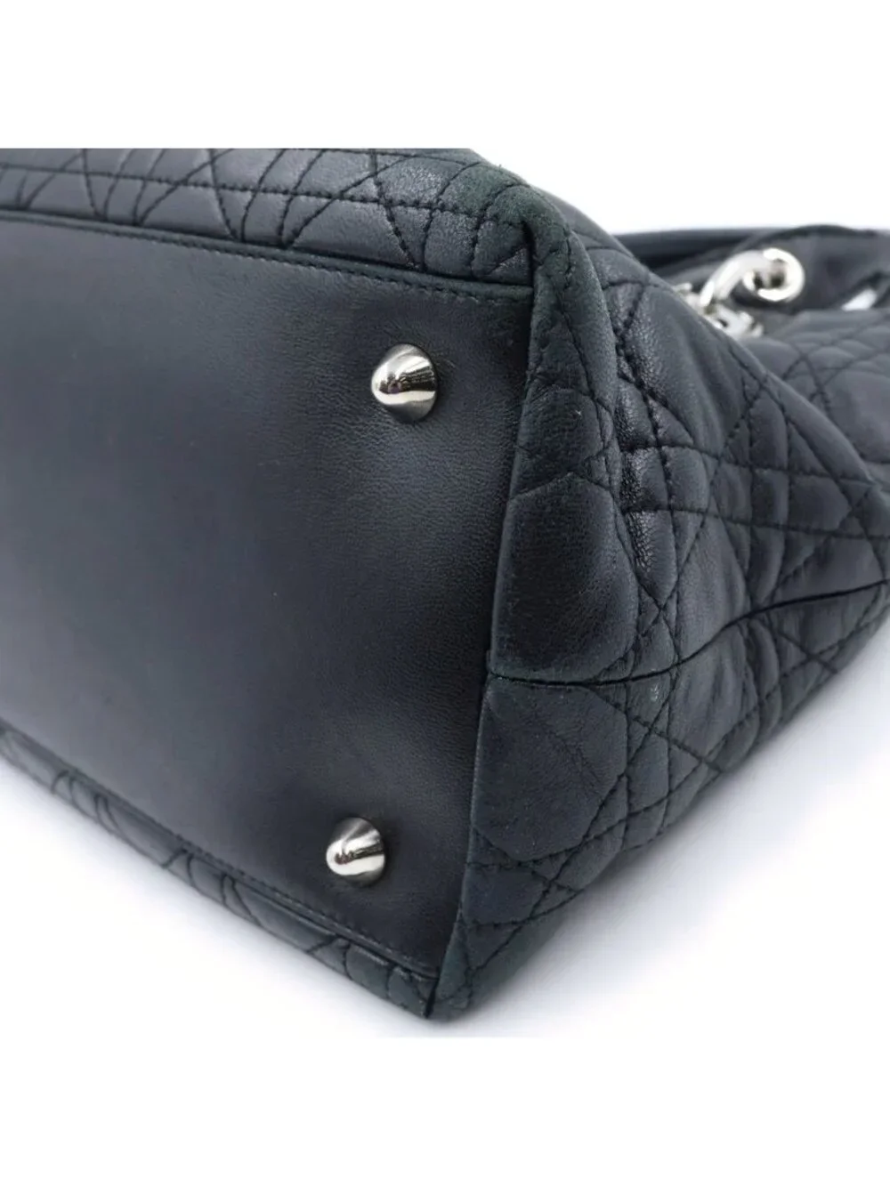 Dior Cannage Handbag Black Leather Silver